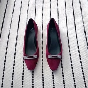 Aquatalia Rhinestone Buckle Suede Flats